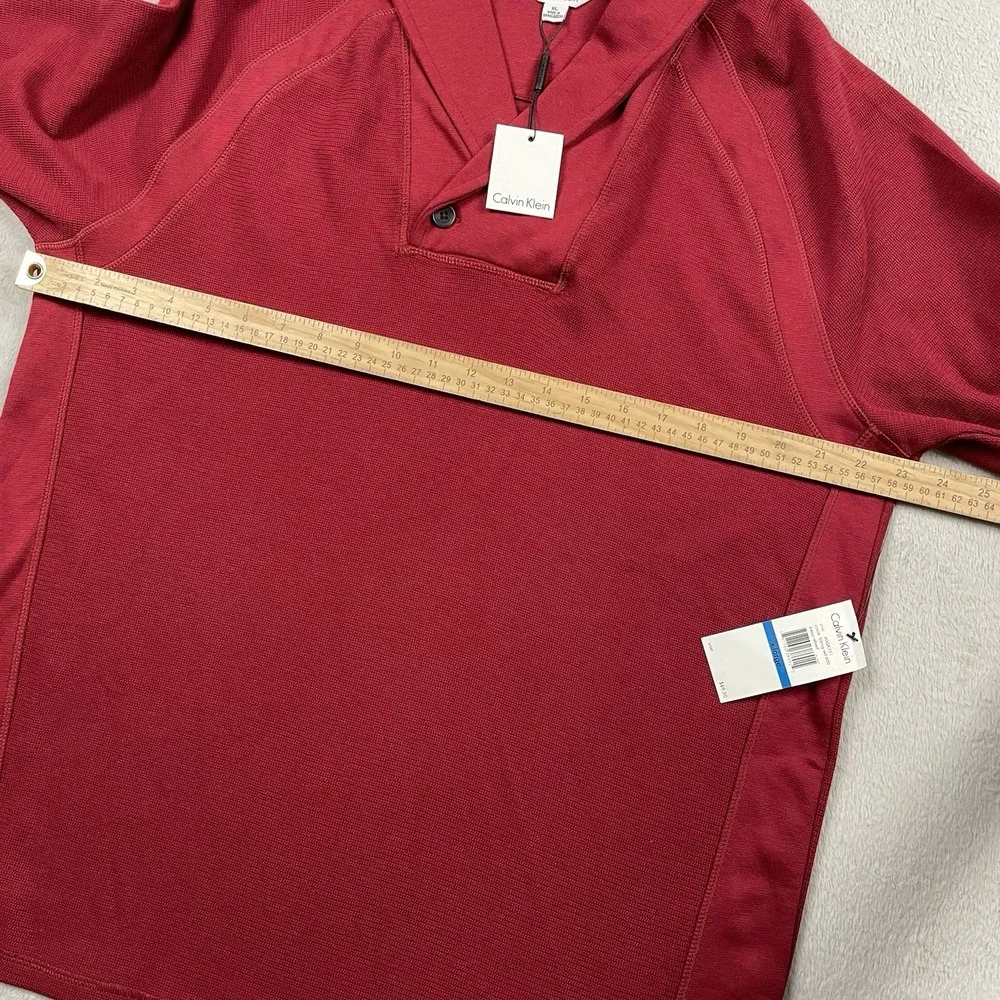 New Calvin Klein Sweater Mens XL Red Shawl Collar Preppy Winter Stretch Dressy